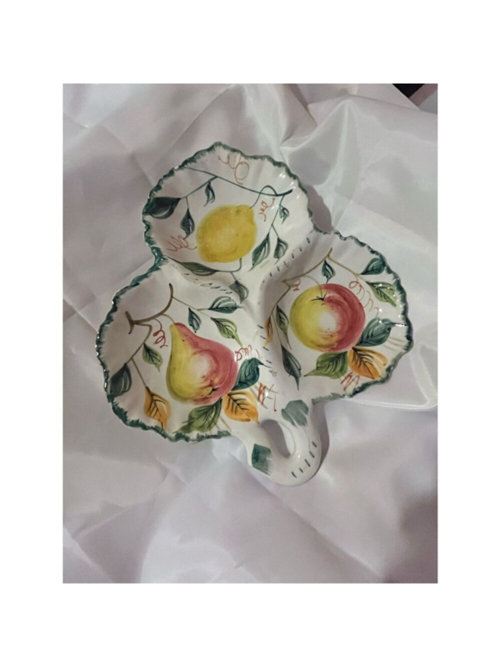Vintage Italian Ceramic Leaf Divided Serving Dish - Hand-Painted Fruit Platter